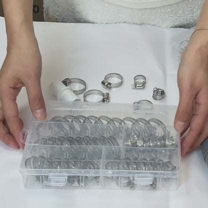 50-delni set nerjavečih cevnih objemk (6–29 mm) – črvni vijak (worm gear), škatla z razdelki